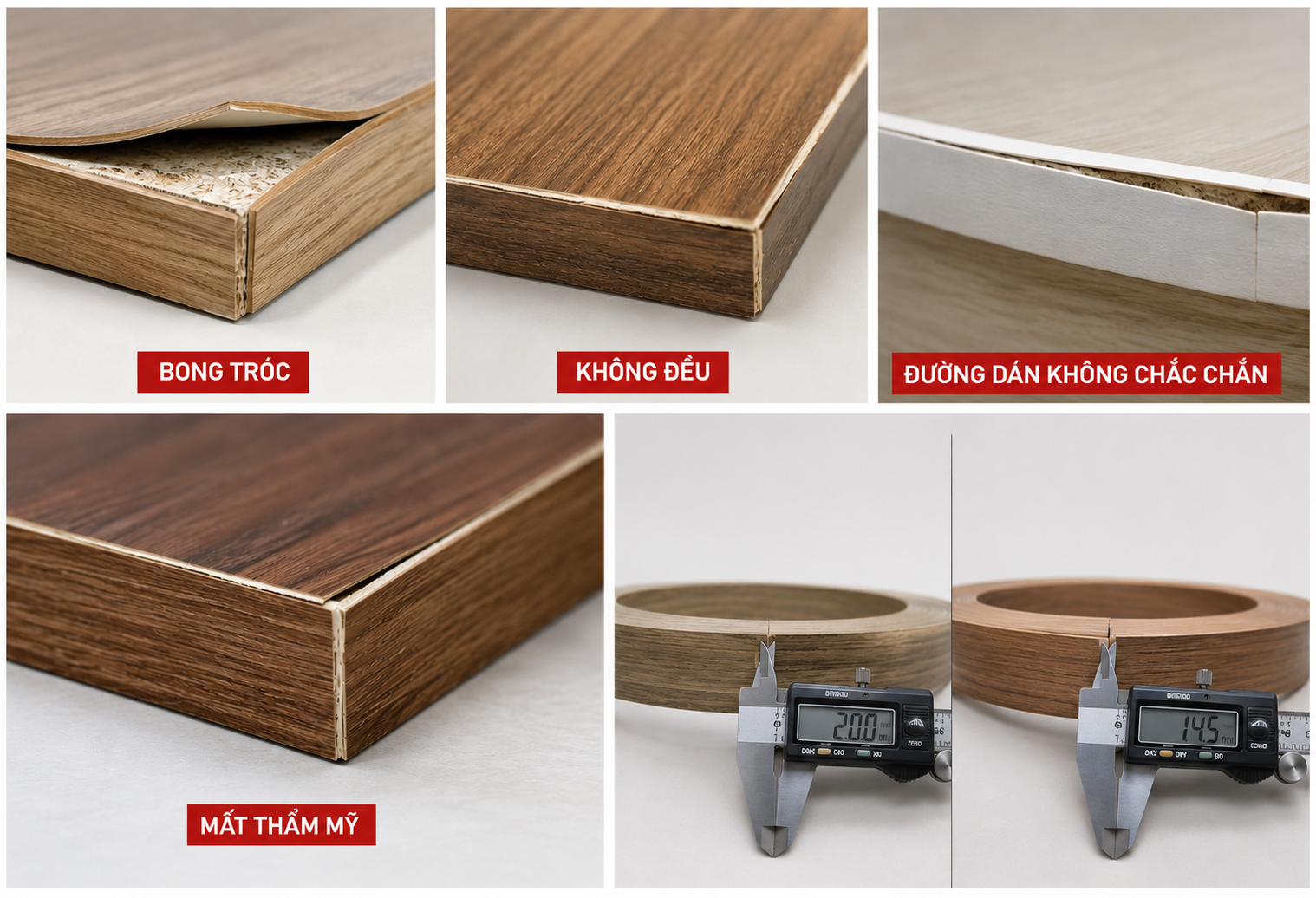 Keo dán hoặc chỉ cạnh không đạt chất lượng